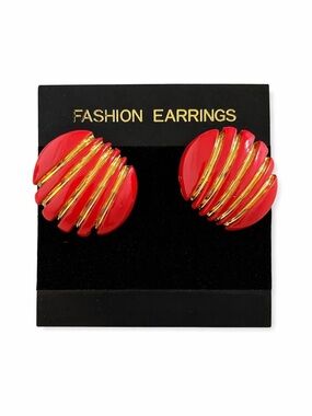 NWT Fashion‎ Earrings Striped Statement Earrings - Red and Gold